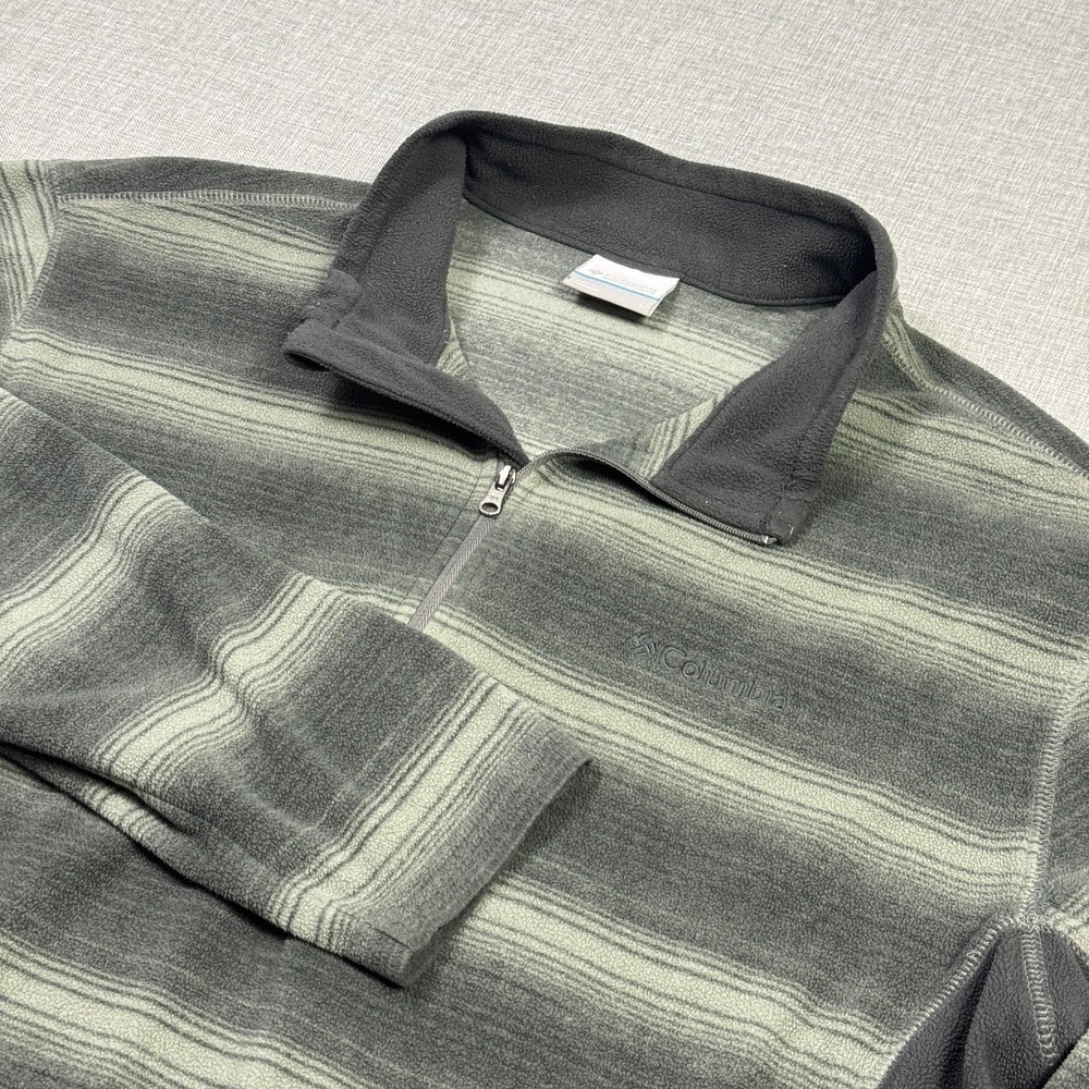 Columbia Fleece Sweatshirt Mens Large Gray Striped Pullover 1/4 Zip Mock Neck‎
